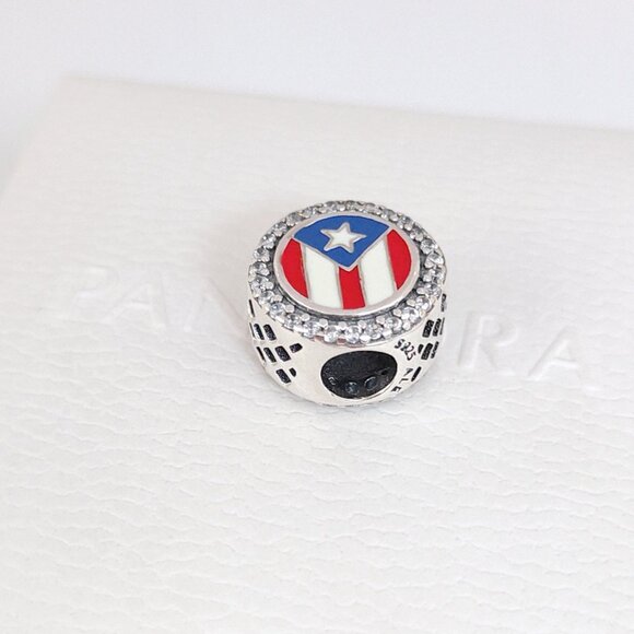 Pandora Puerto Rico Flag Bead Charm Bracelet Pendant S925 Silver with box - Picture 7 of 7